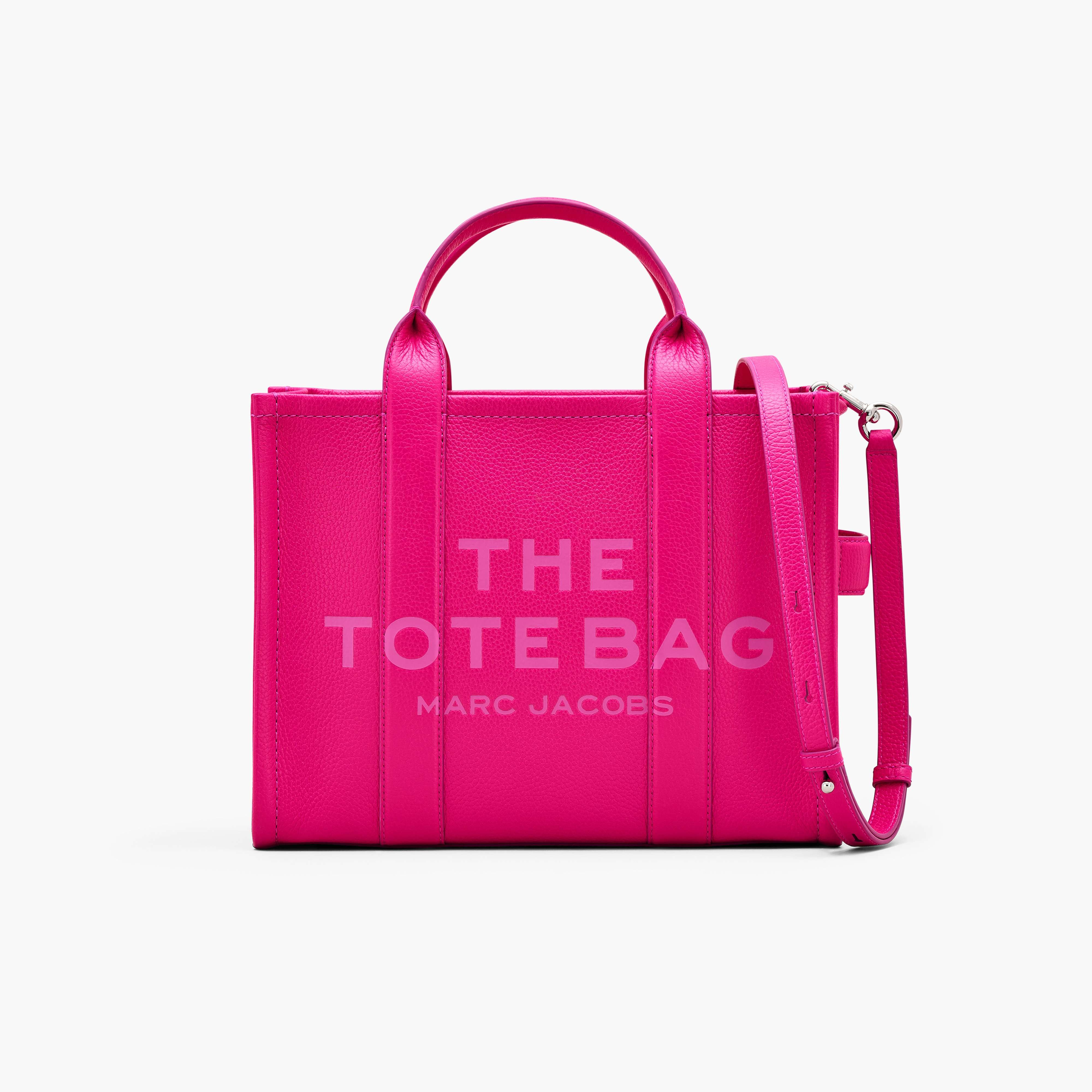 The Leather Medium Tote Bag in Hot Pink